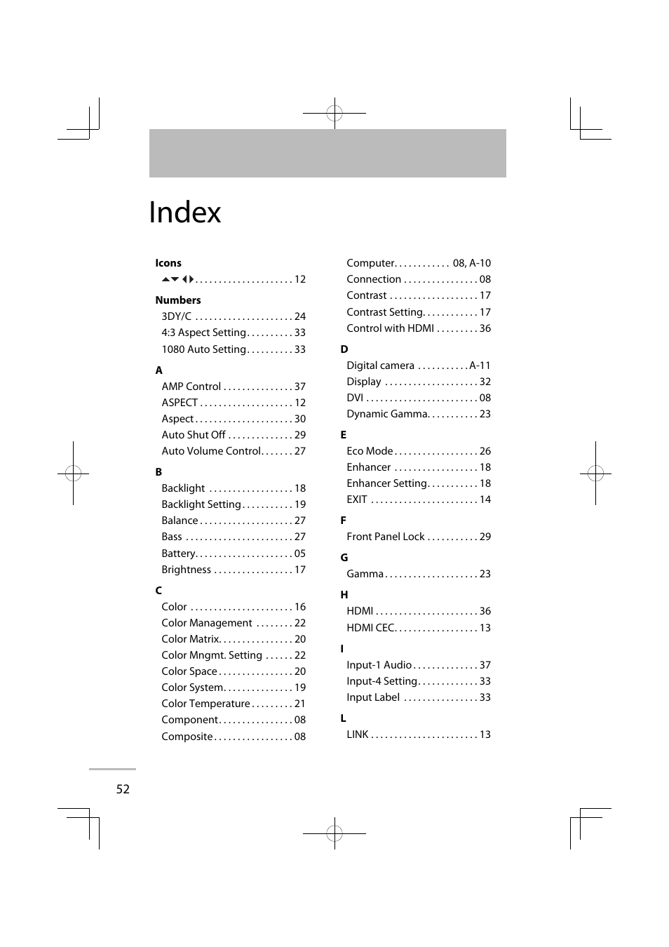 Index | JVC GD-42X1E User Manual | Page 70 / 144