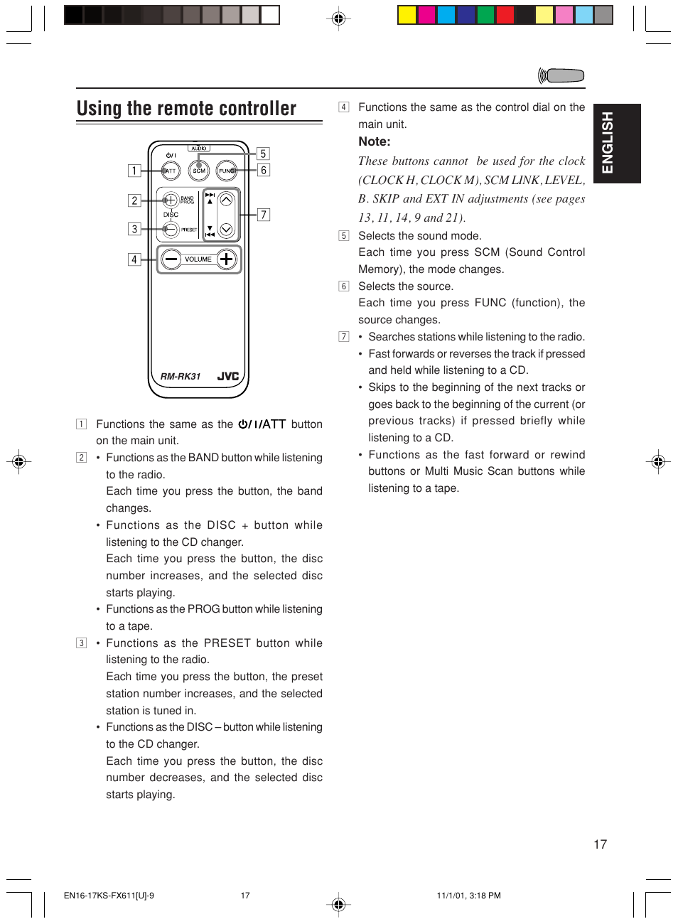 Using the remote controller | JVC GET0056-001A User Manual | Page 17 / 24