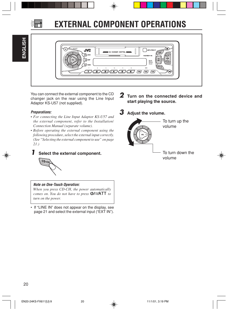 External component operations, English, Select the external component | Preparations | JVC GET0056-001A User Manual | Page 20 / 24
