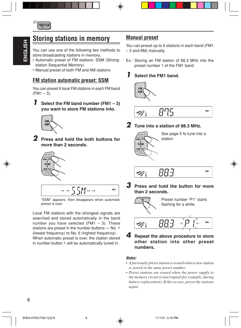 Storing stations in memory | JVC GET0056-001A User Manual | Page 6 / 24