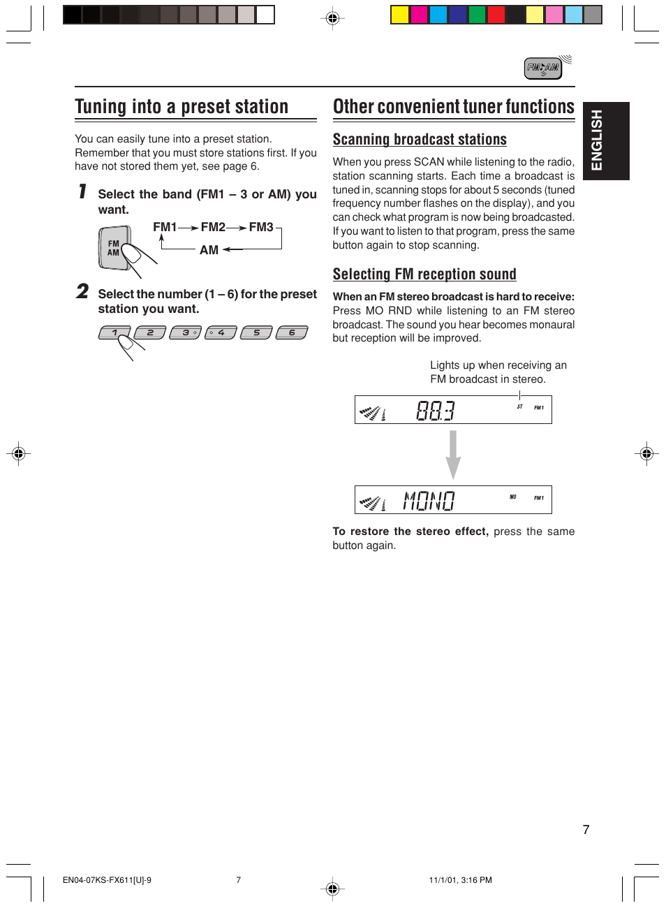 Tuning into a preset station, Other convenient tuner functions | JVC GET0056-001A User Manual | Page 7 / 24