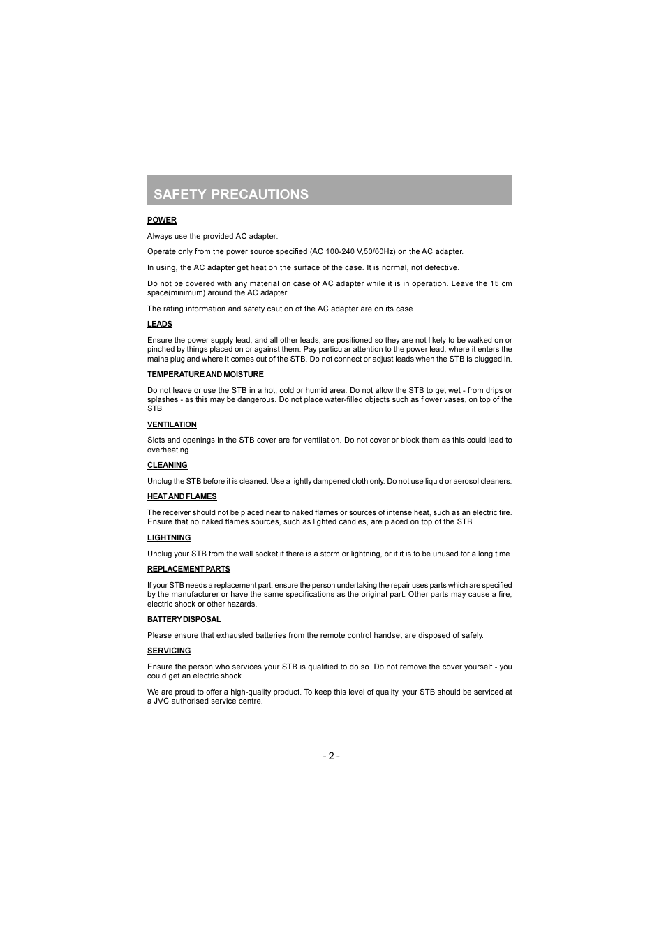 Safety precautions | JVC TU-DB1SK User Manual | Page 3 / 22