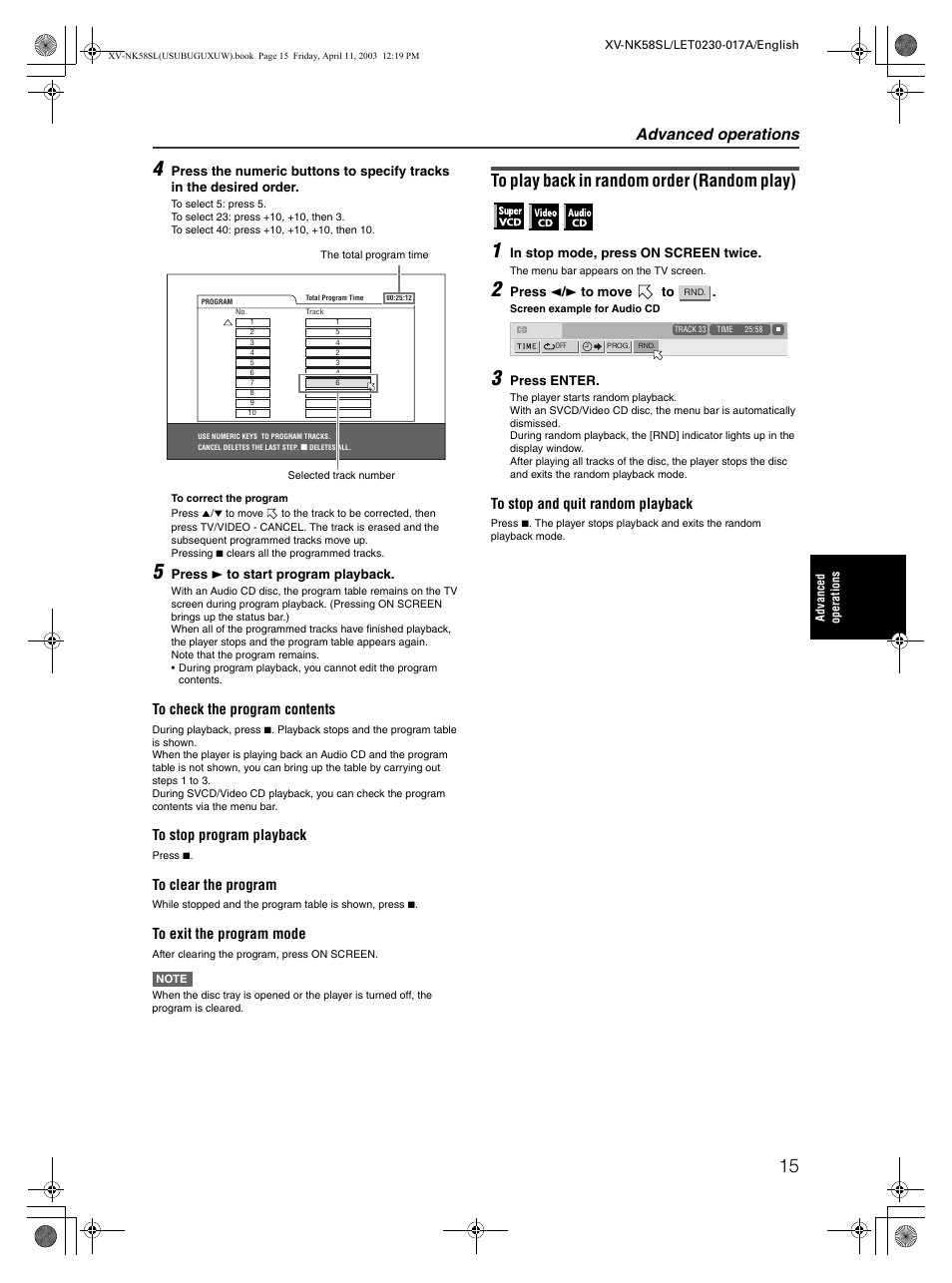 Advanced operations | JVC XV-NK58SL User Manual | Page 17 / 46