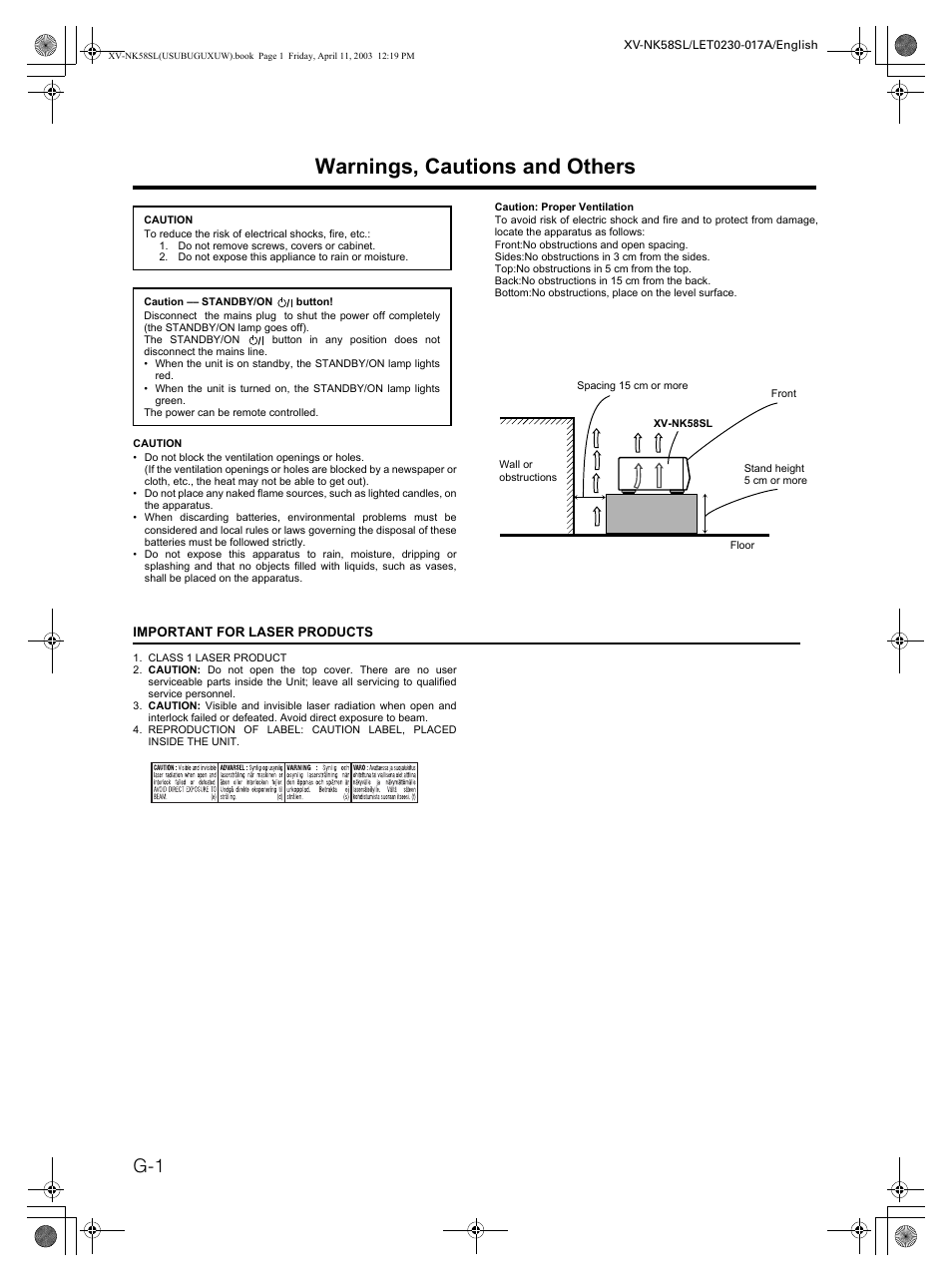 Warnings, Warnings, cautions and others | JVC XV-NK58SL User Manual | Page 2 / 46