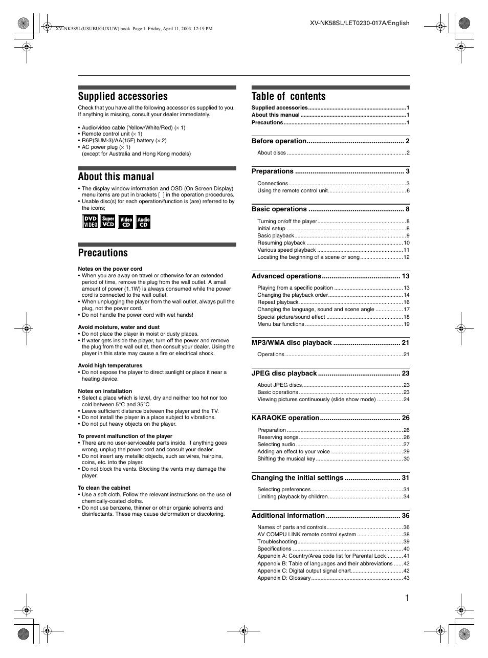 JVC XV-NK58SL User Manual | Page 3 / 46