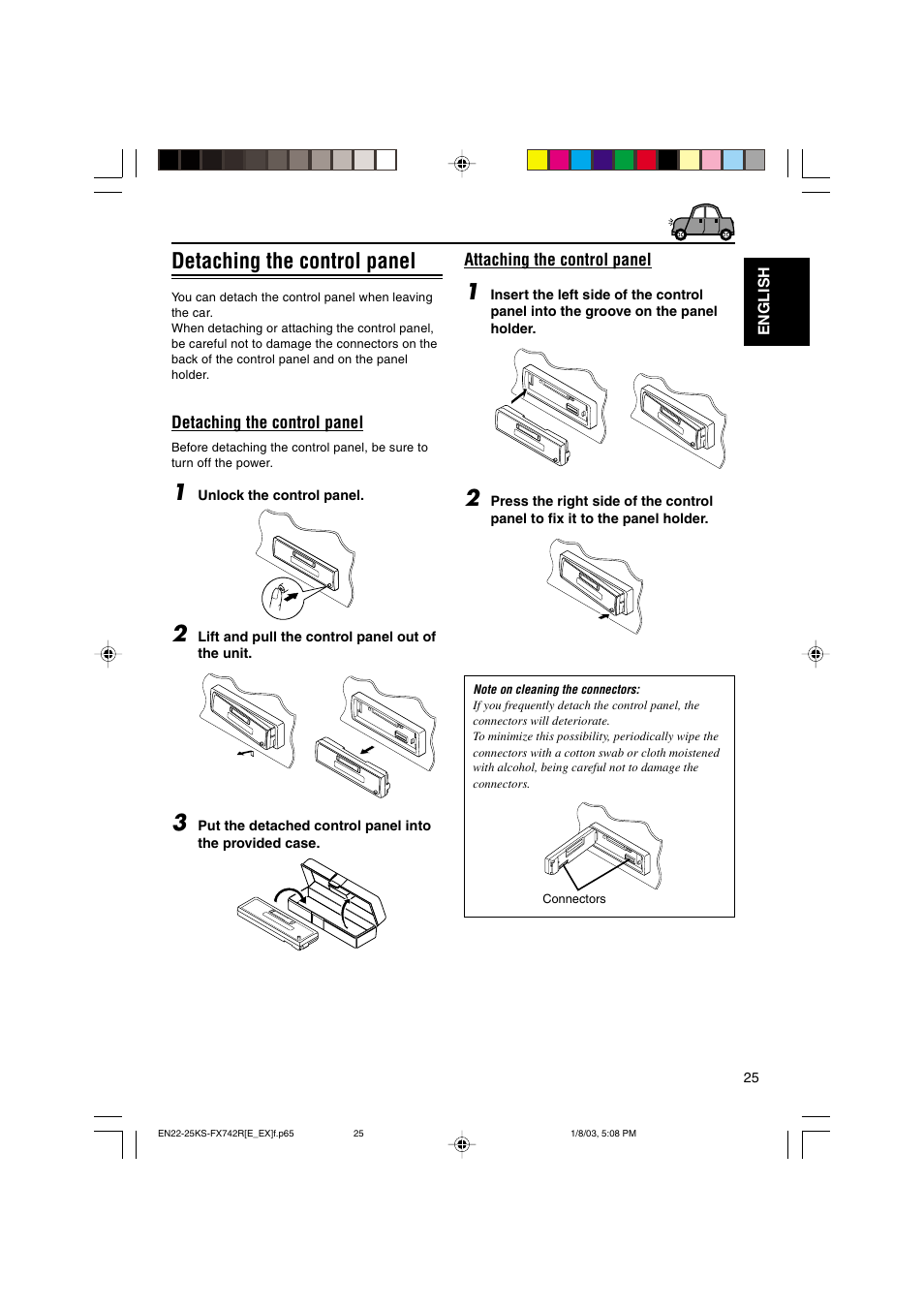 Detaching the control panel | JVC GET0114-001A User Manual | Page 25 / 42