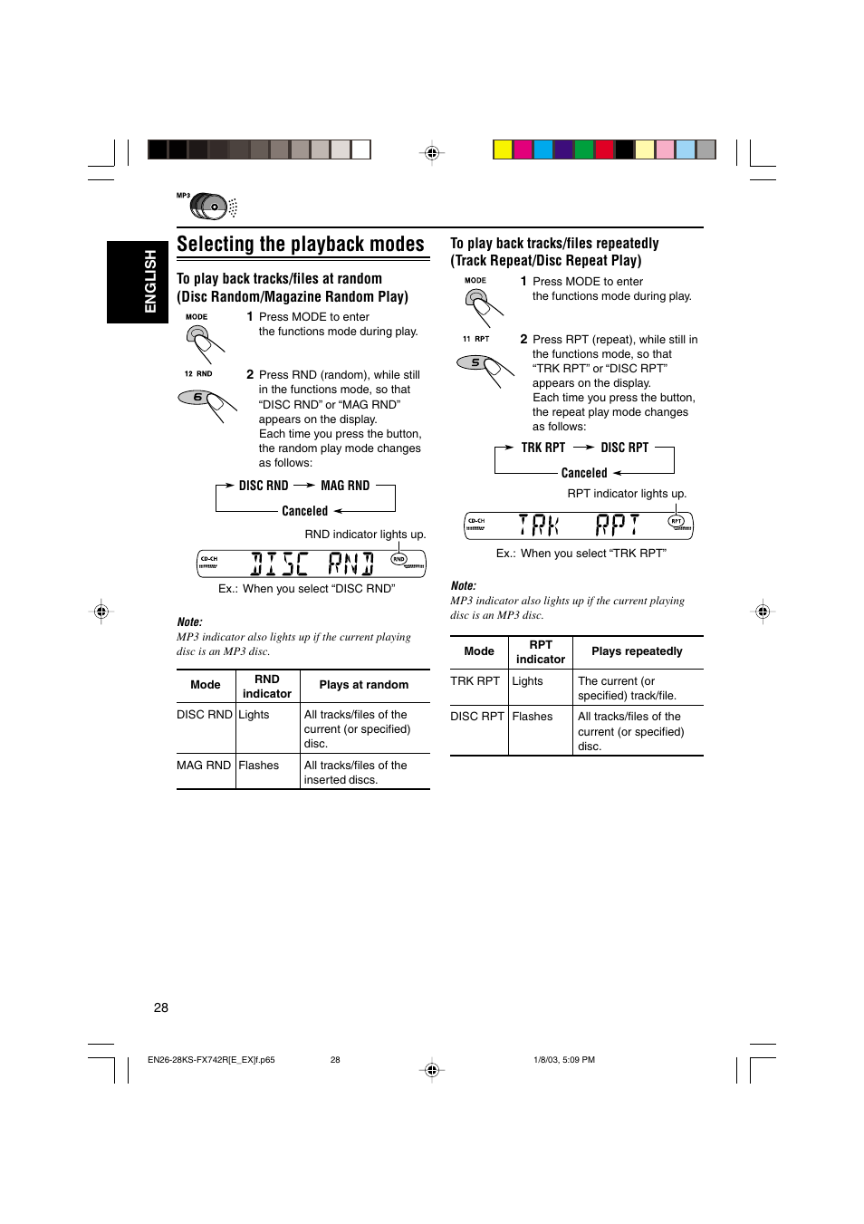 Selecting the playback modes | JVC GET0114-001A User Manual | Page 28 / 42