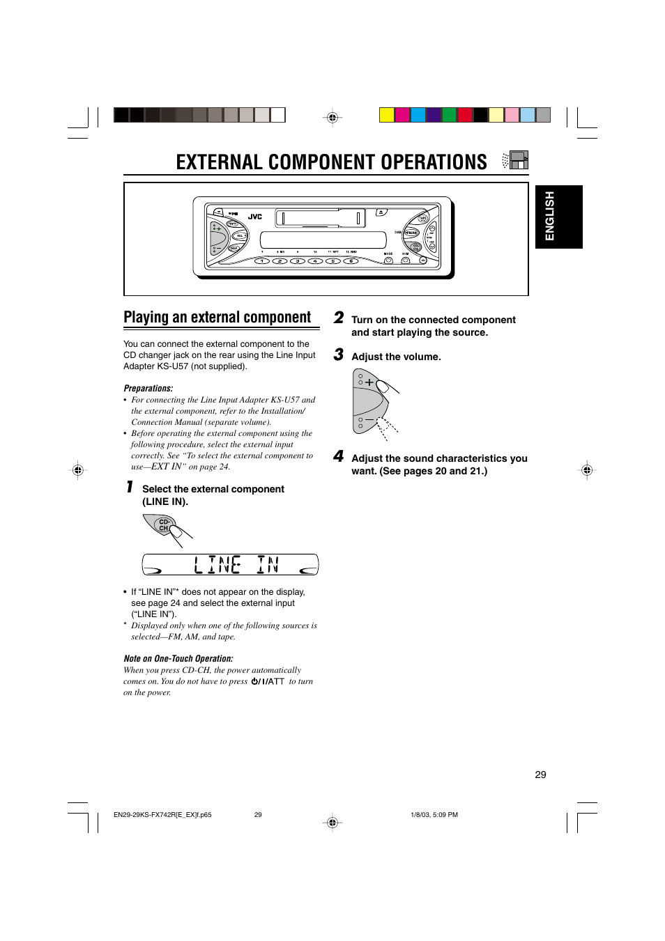 External component operations, Playing an external component | JVC GET0114-001A User Manual | Page 29 / 42