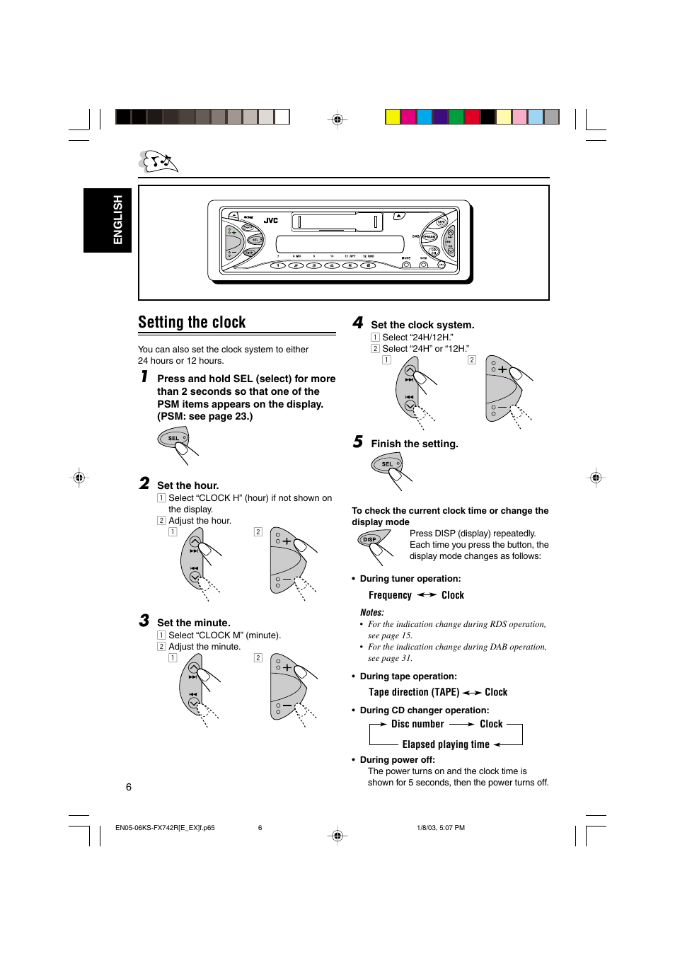 Setting the clock | JVC GET0114-001A User Manual | Page 6 / 42