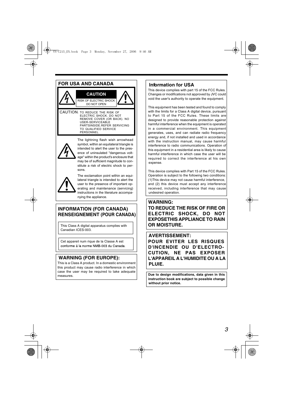 JVC VN-C215V4U User Manual | Page 3 / 86