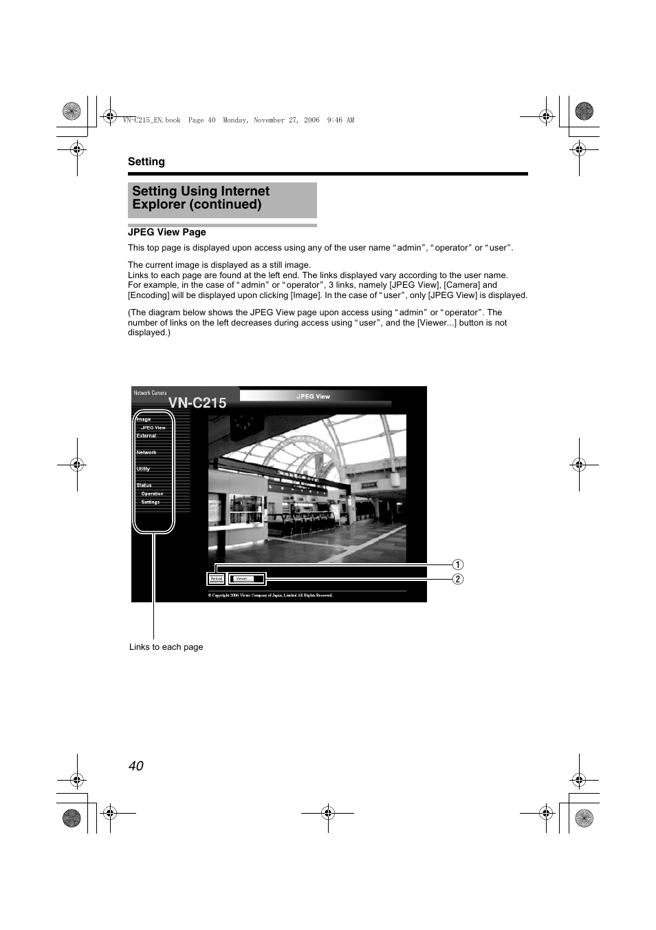 Setting using internet explorer (continued) | JVC VN-C215V4U User Manual | Page 40 / 86