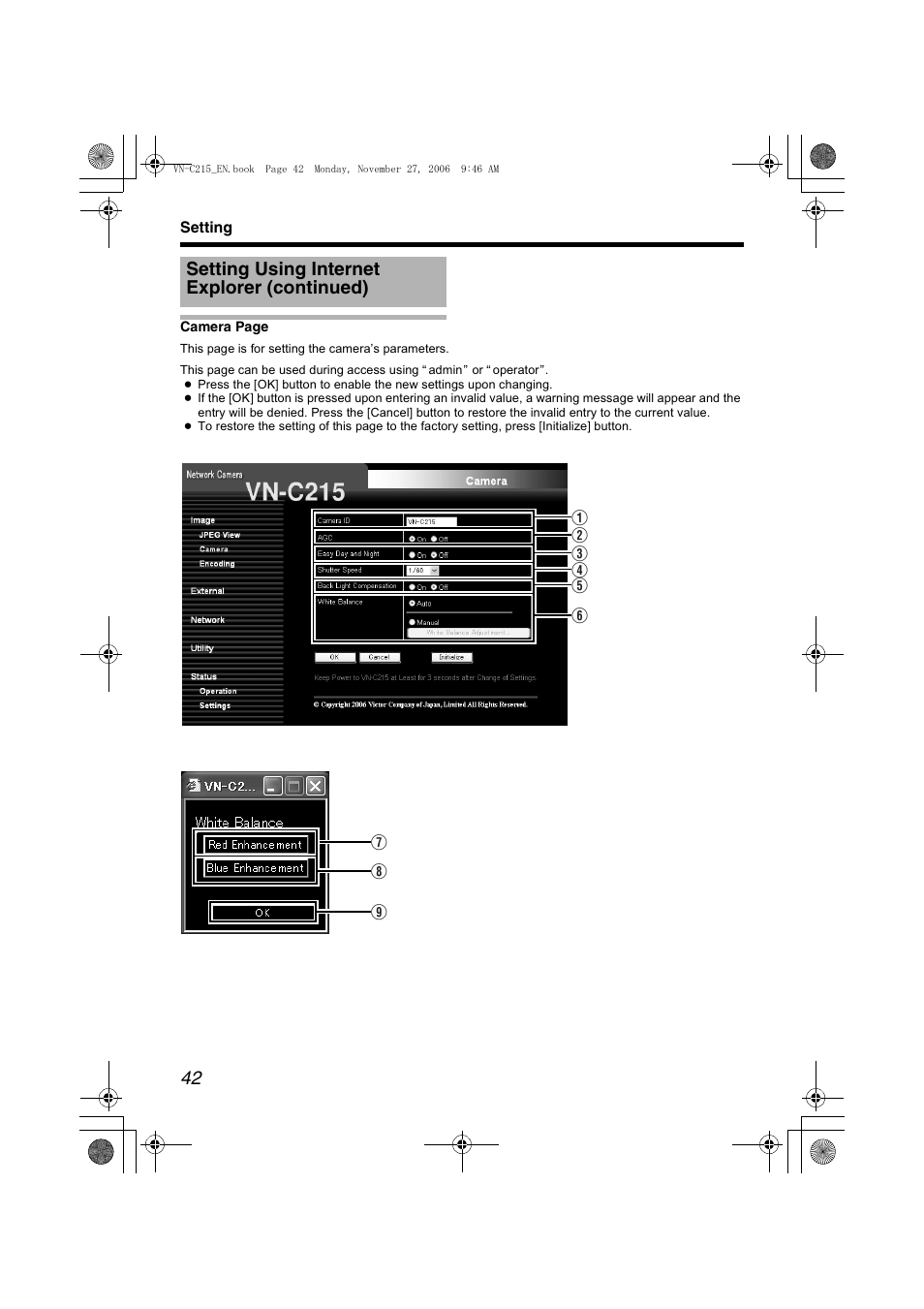 Setting using internet explorer (continued) | JVC VN-C215V4U User Manual | Page 42 / 86