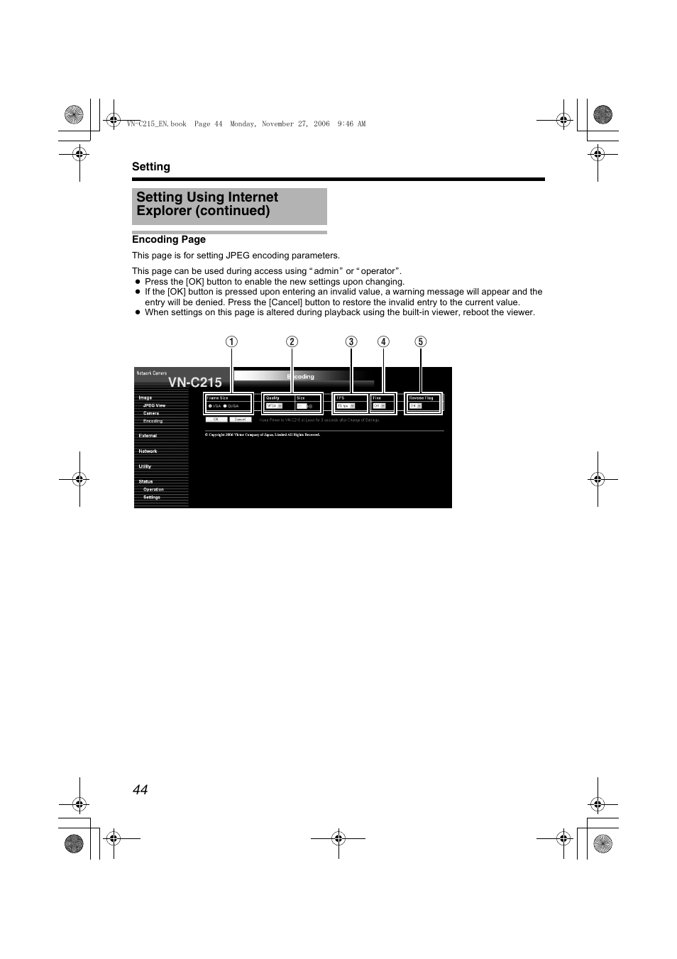 Setting using internet explorer (continued) | JVC VN-C215V4U User Manual | Page 44 / 86