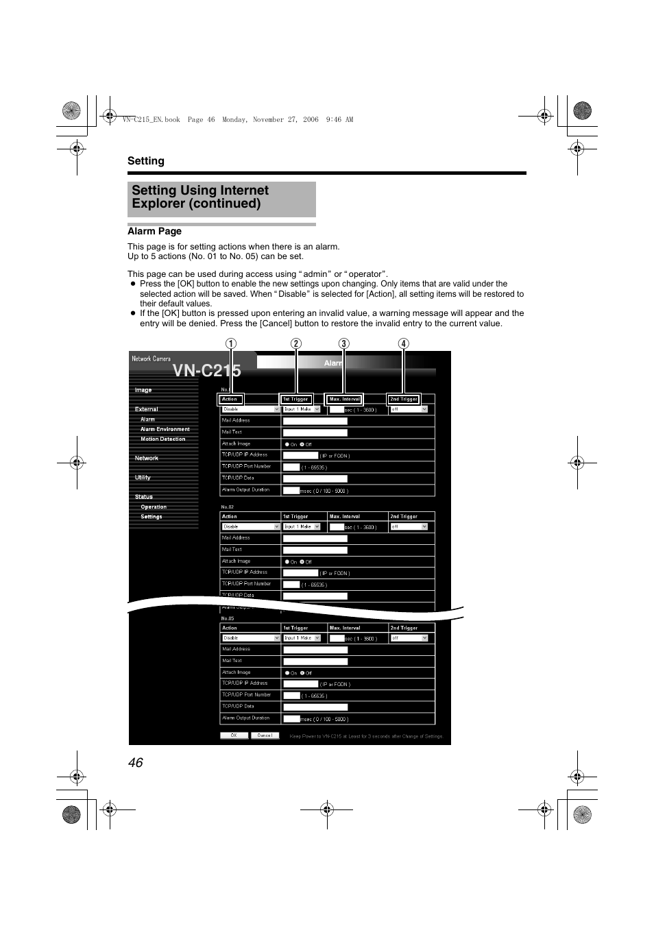 Setting using internet explorer (continued) | JVC VN-C215V4U User Manual | Page 46 / 86