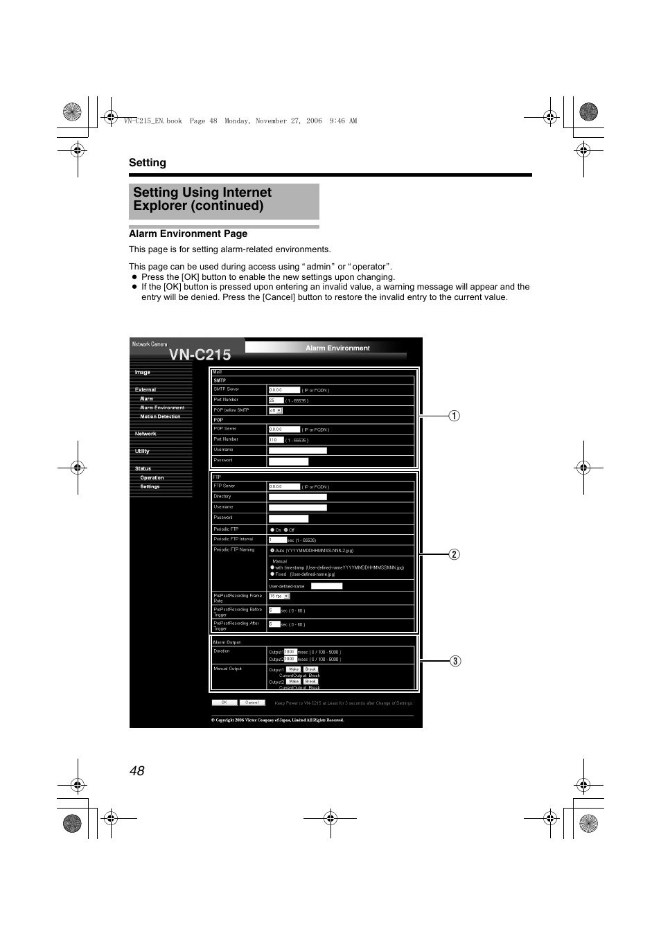 Setting using internet explorer (continued) | JVC VN-C215V4U User Manual | Page 48 / 86