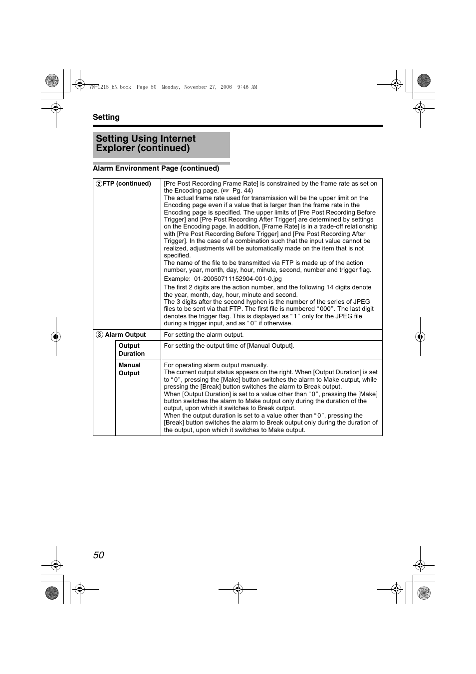 Setting using internet explorer (continued) | JVC VN-C215V4U User Manual | Page 50 / 86
