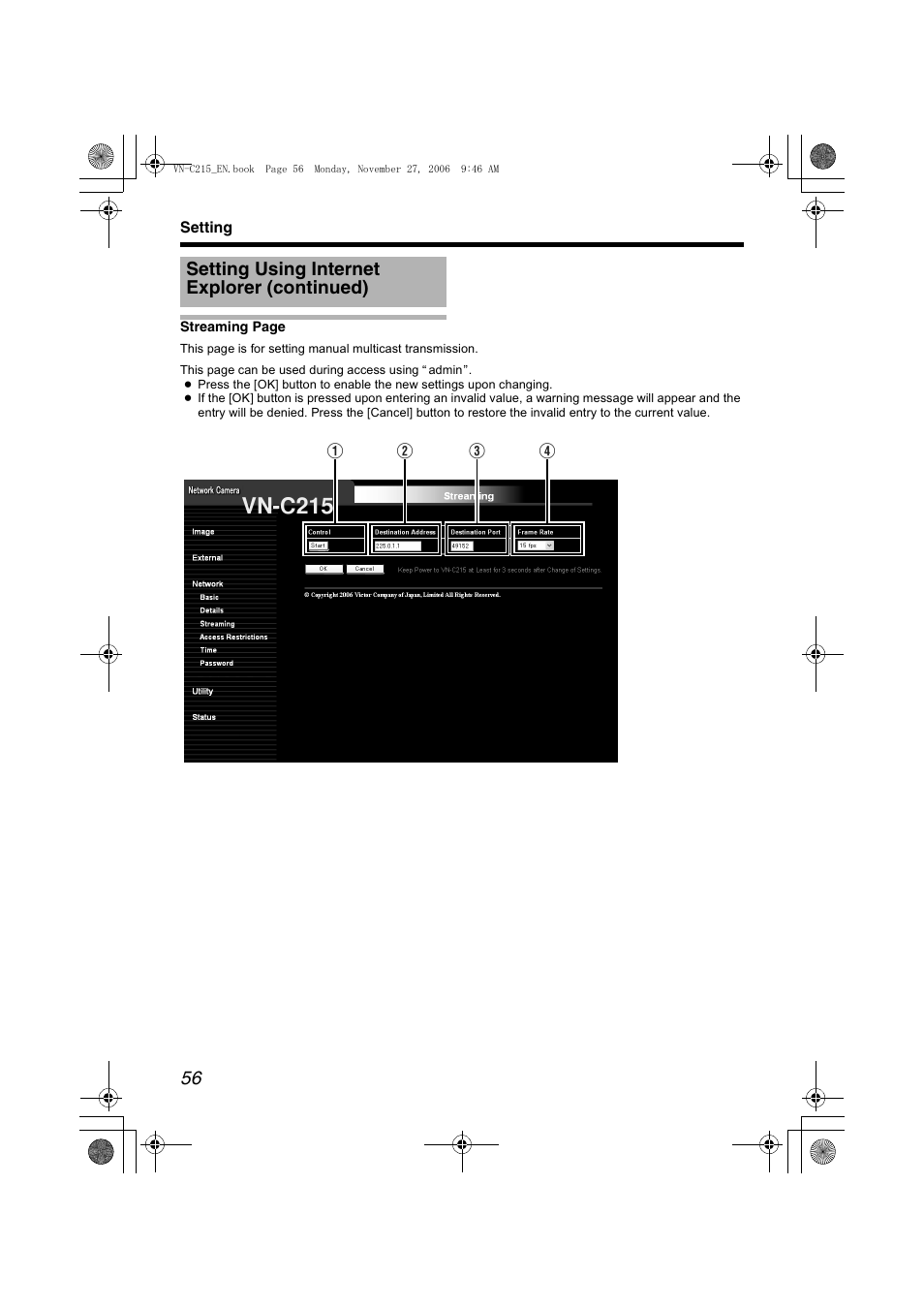Setting using internet explorer (continued) | JVC VN-C215V4U User Manual | Page 56 / 86
