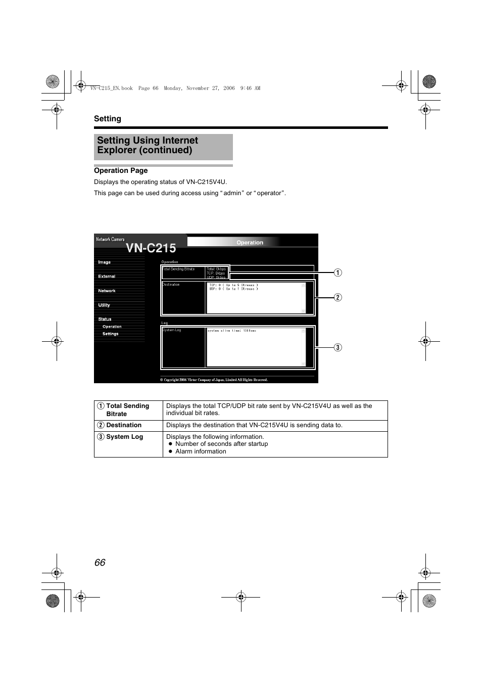 Setting using internet explorer (continued) | JVC VN-C215V4U User Manual | Page 66 / 86