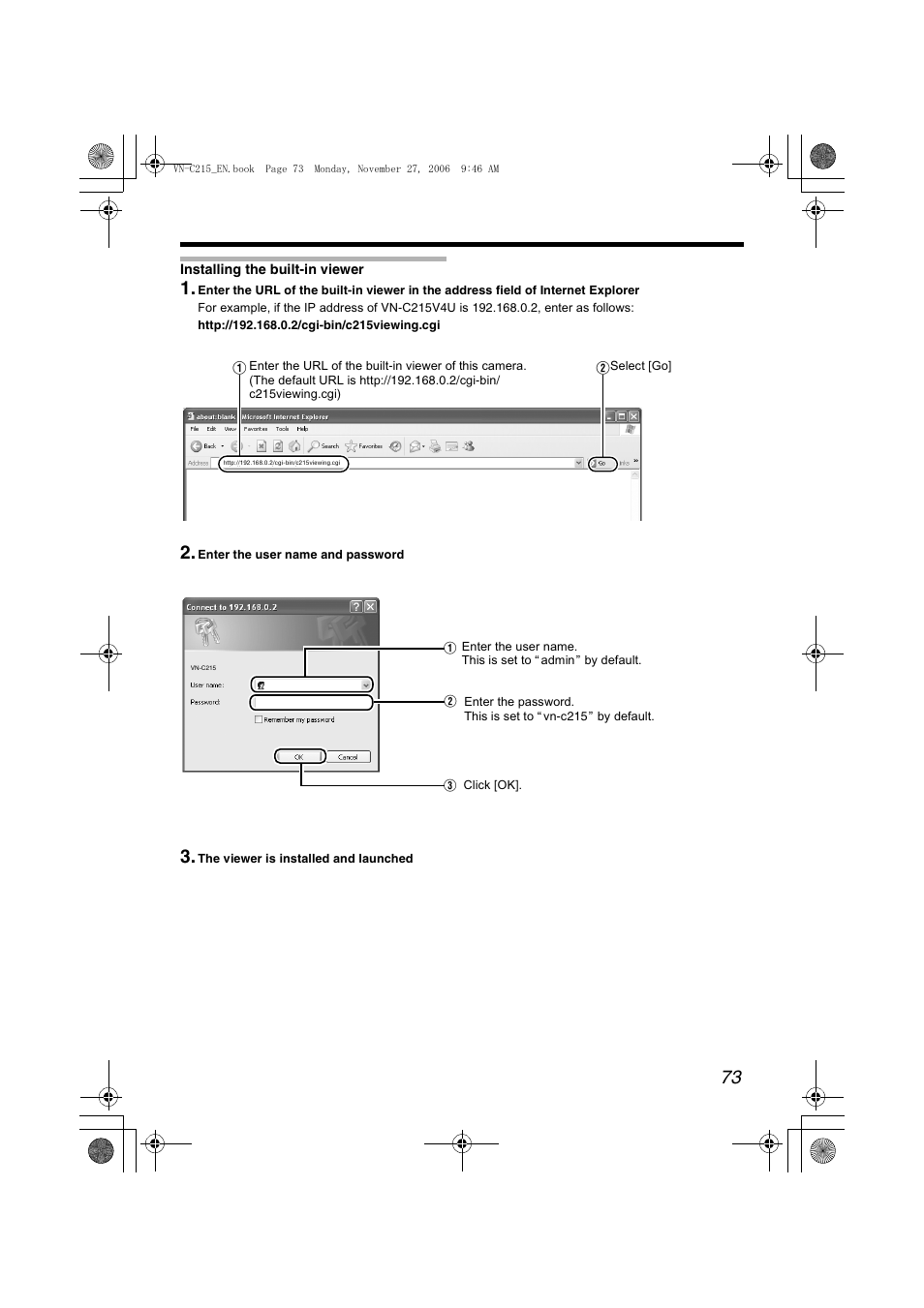 Installing the built-in viewer, A pg. 73) | JVC VN-C215V4U User Manual | Page 73 / 86