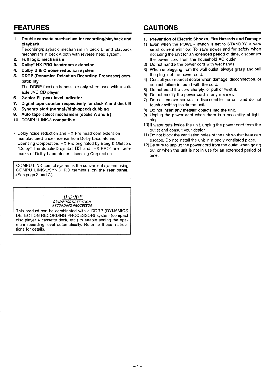 Features cautions, D'd-r-p | JVC LVT1089-001B User Manual | Page 3 / 12