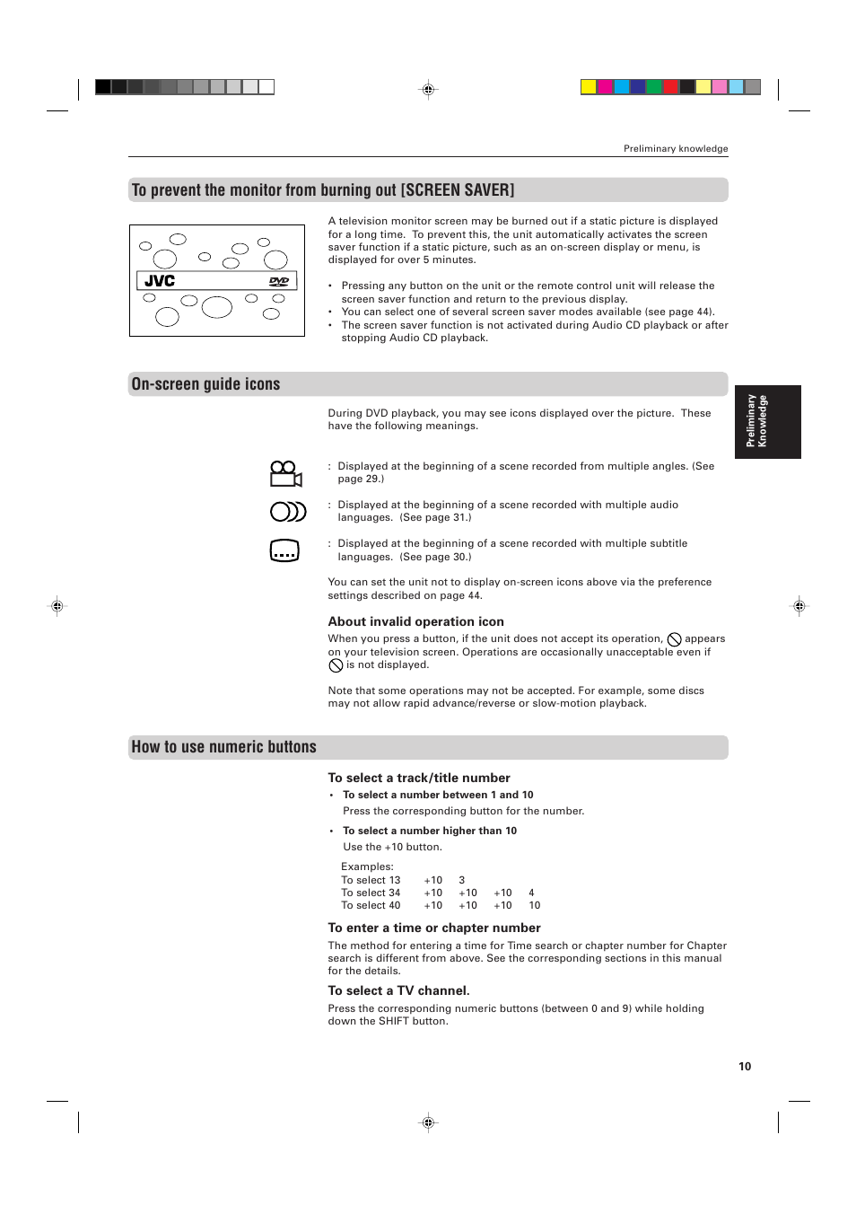 On-screen guide icons, How to use numeric buttons | JVC XV-M556TN User Manual | Page 13 / 56