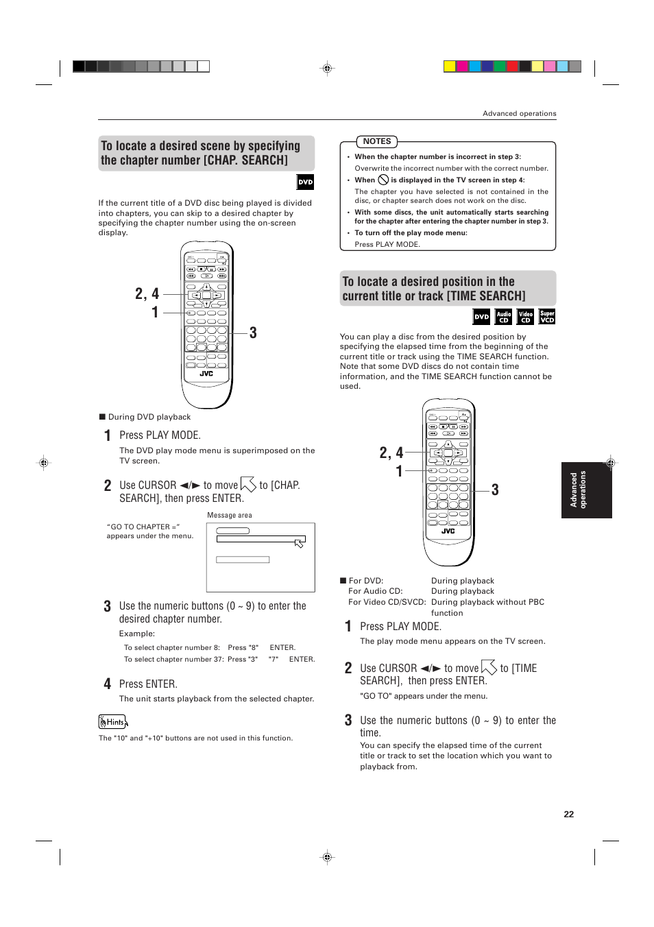 Press play mode, Press enter, Use the numeric buttons (0 ~ 9) to enter the time | JVC XV-M556TN User Manual | Page 25 / 56