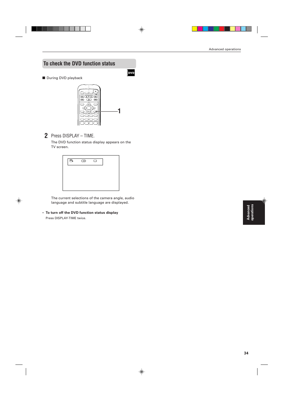 Press display – time, Advanced operations, During dvd playback | JVC XV-M556TN User Manual | Page 37 / 56