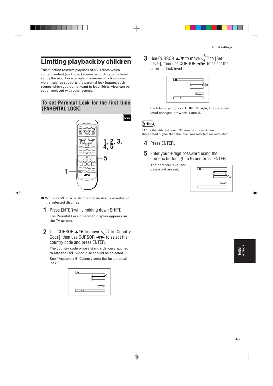 Limiting playback by children, Press enter, Press enter while holding down shift | JVC XV-M556TN User Manual | Page 49 / 56