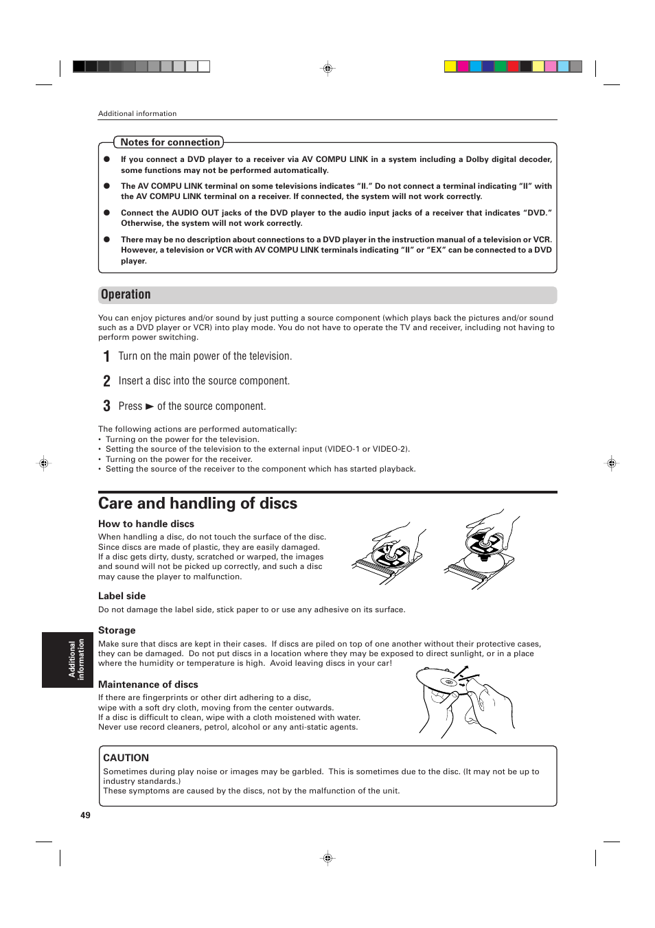Care and handling of discs, Operation | JVC XV-M556TN User Manual | Page 52 / 56