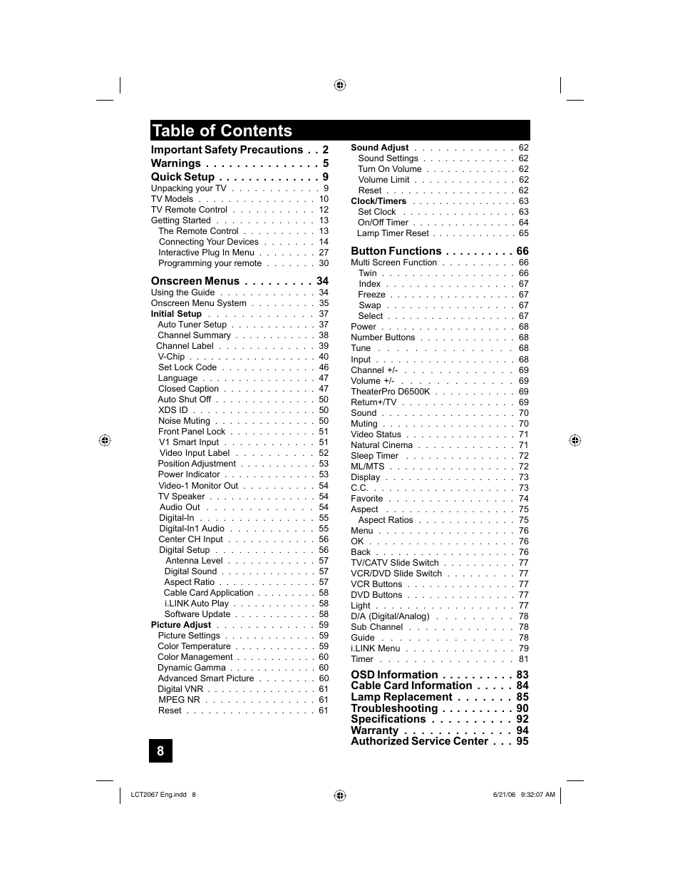 JVC HD-61FC97 User Manual | Page 8 / 96