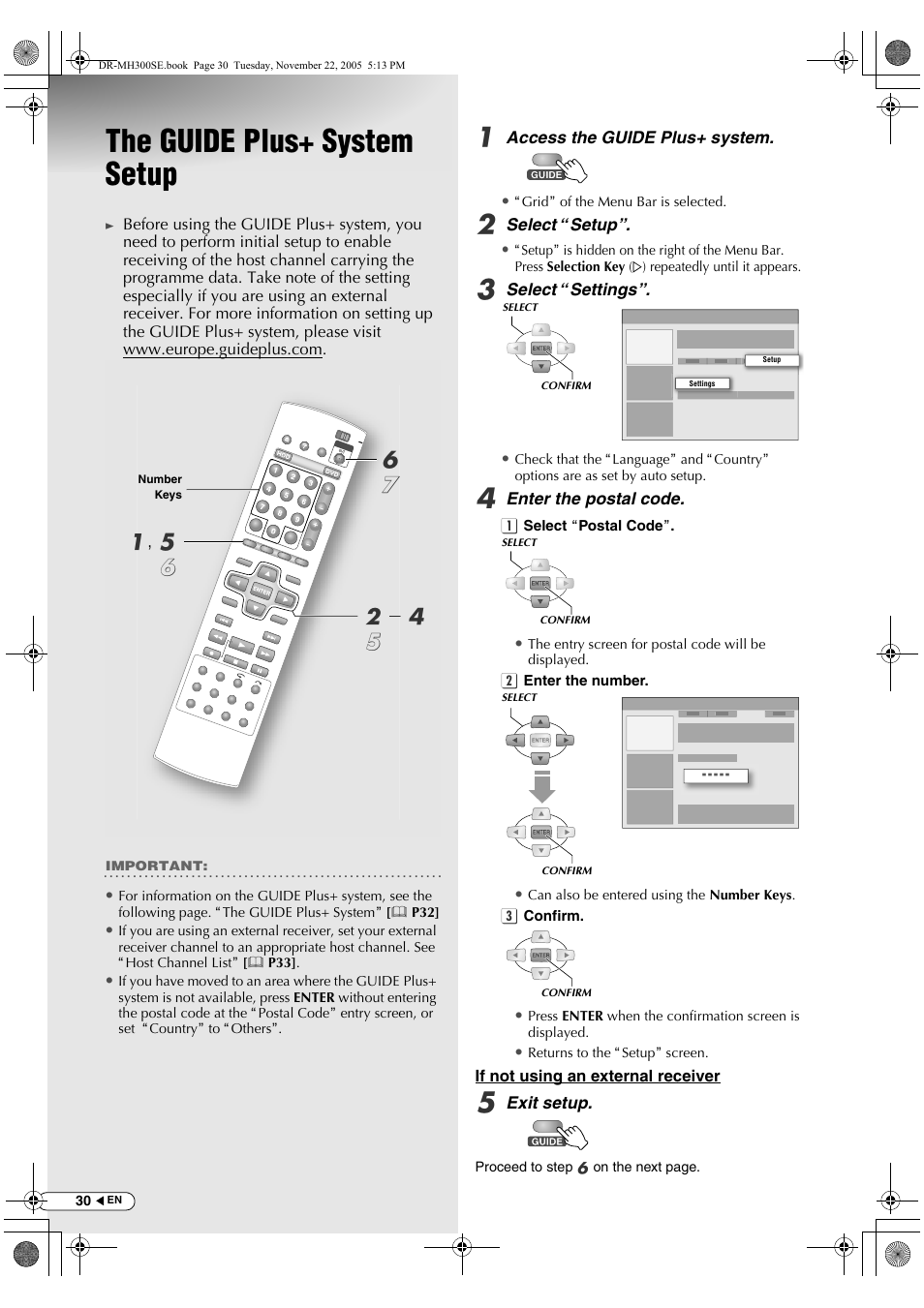 The guide plus+ system setup, B- d e a , e f | JVC DR-MH300BE User Manual | Page 30 / 116