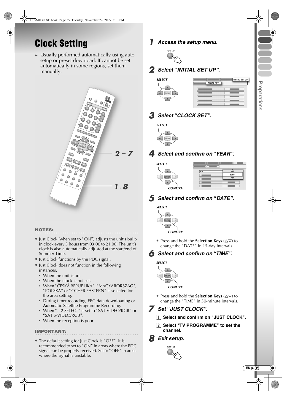 Clock setting, A, h b - g | JVC DR-MH300BE User Manual | Page 35 / 116
