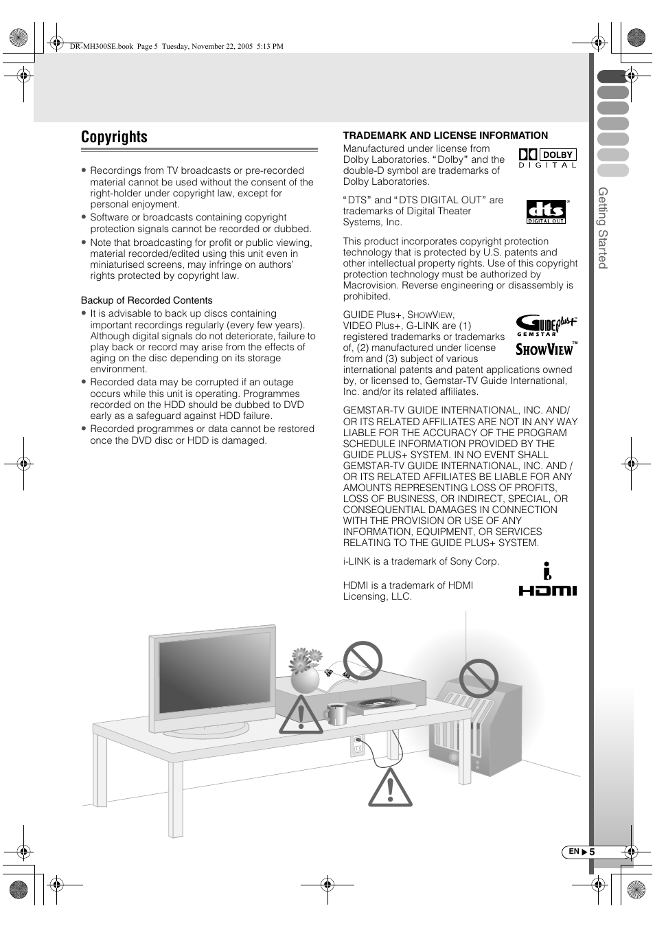 Copyrights, Db b | JVC DR-MH300BE User Manual | Page 5 / 116