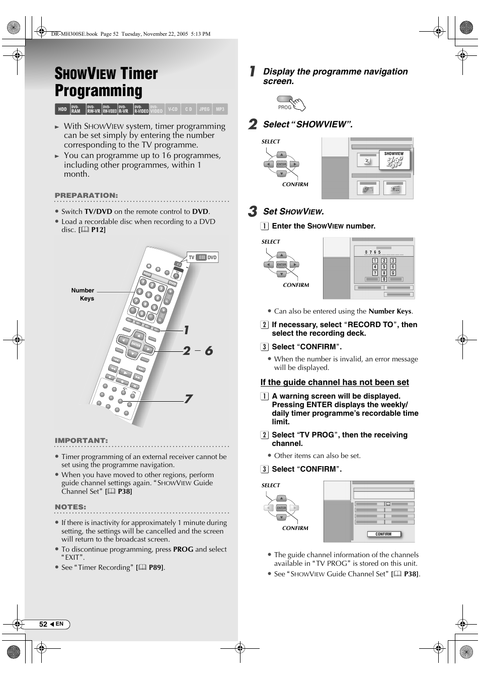 Showview timer programming, Timer programming, Abcdef ghijk | Ab - f | JVC DR-MH300BE User Manual | Page 52 / 116