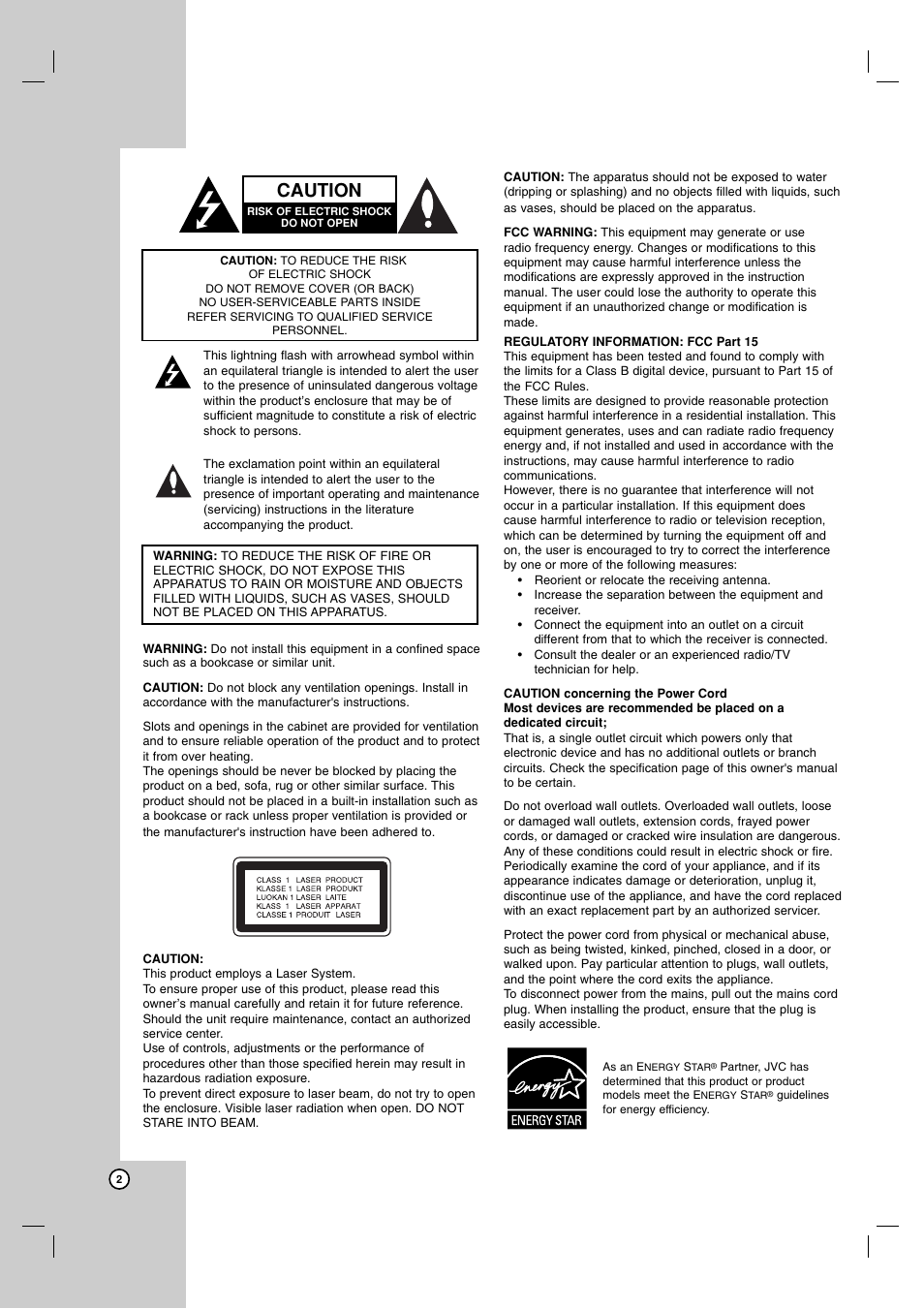 Caution | JVC XV-N680B User Manual | Page 2 / 28
