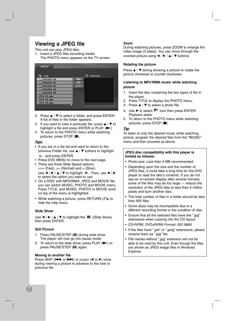 Viewing a jpeg file | JVC XV-N680B User Manual | Page 20 / 28