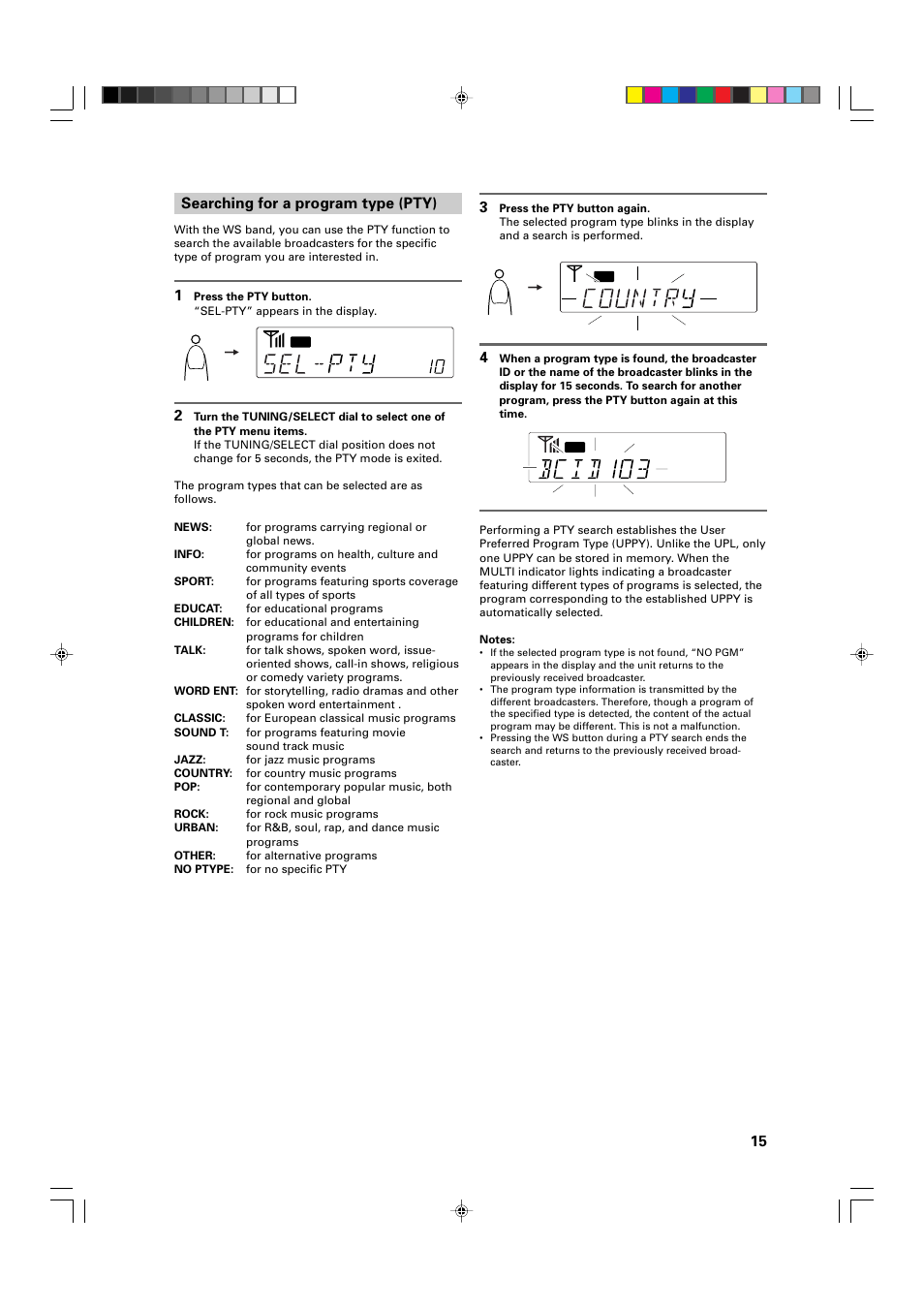 Searching for a program type (pty) | JVC FR-DS100 User Manual | Page 15 / 22