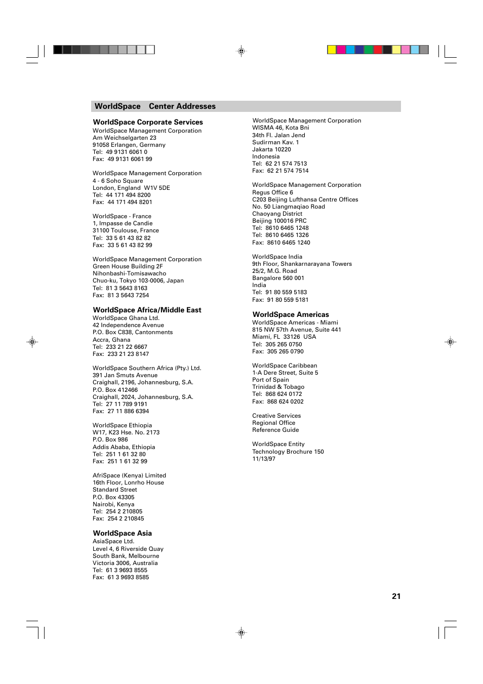 Worldspace  center addresses | JVC FR-DS100 User Manual | Page 21 / 22