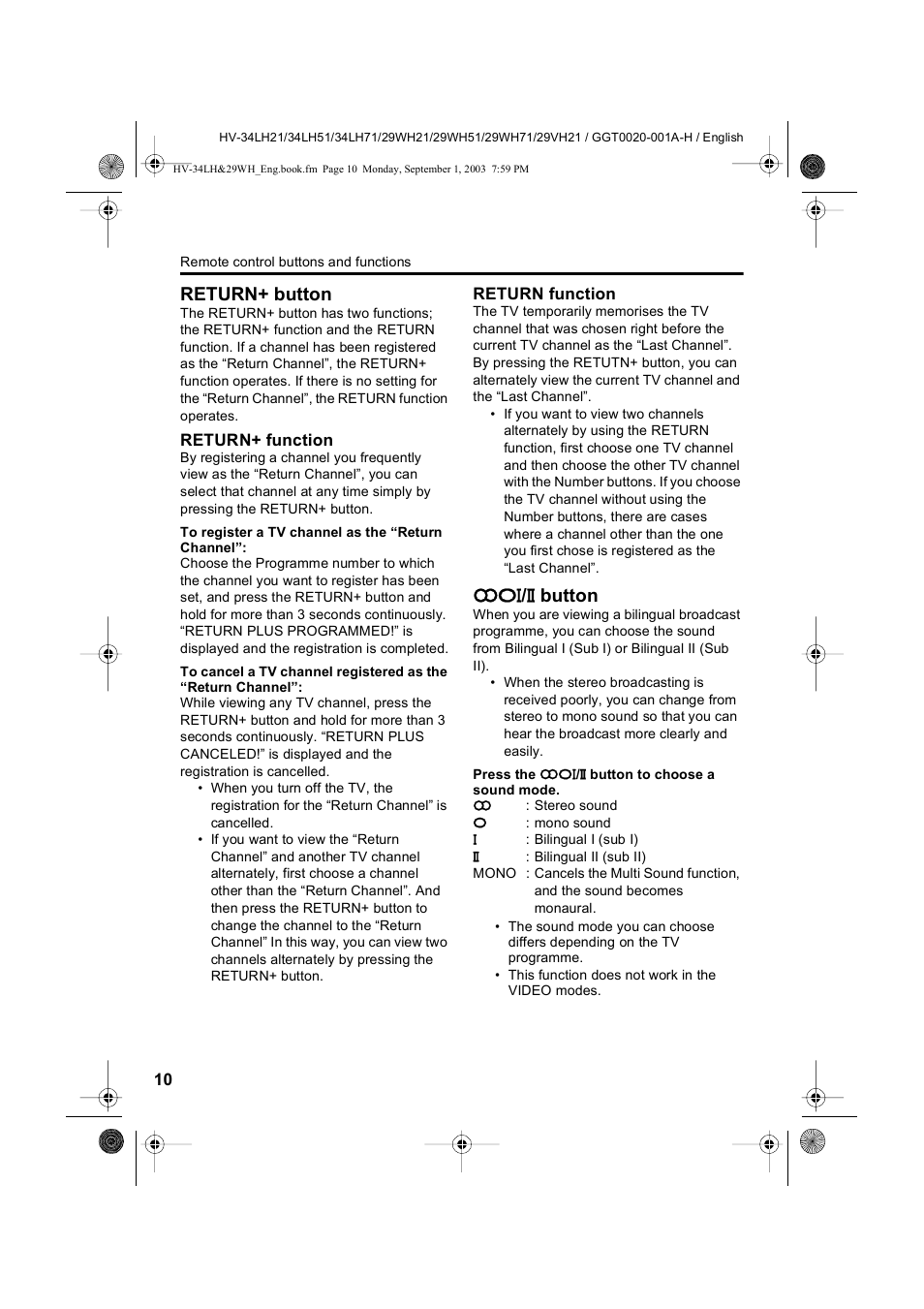 Return+ button, Svt / u button | JVC 0803-CR-JMT User Manual | Page 10 / 40