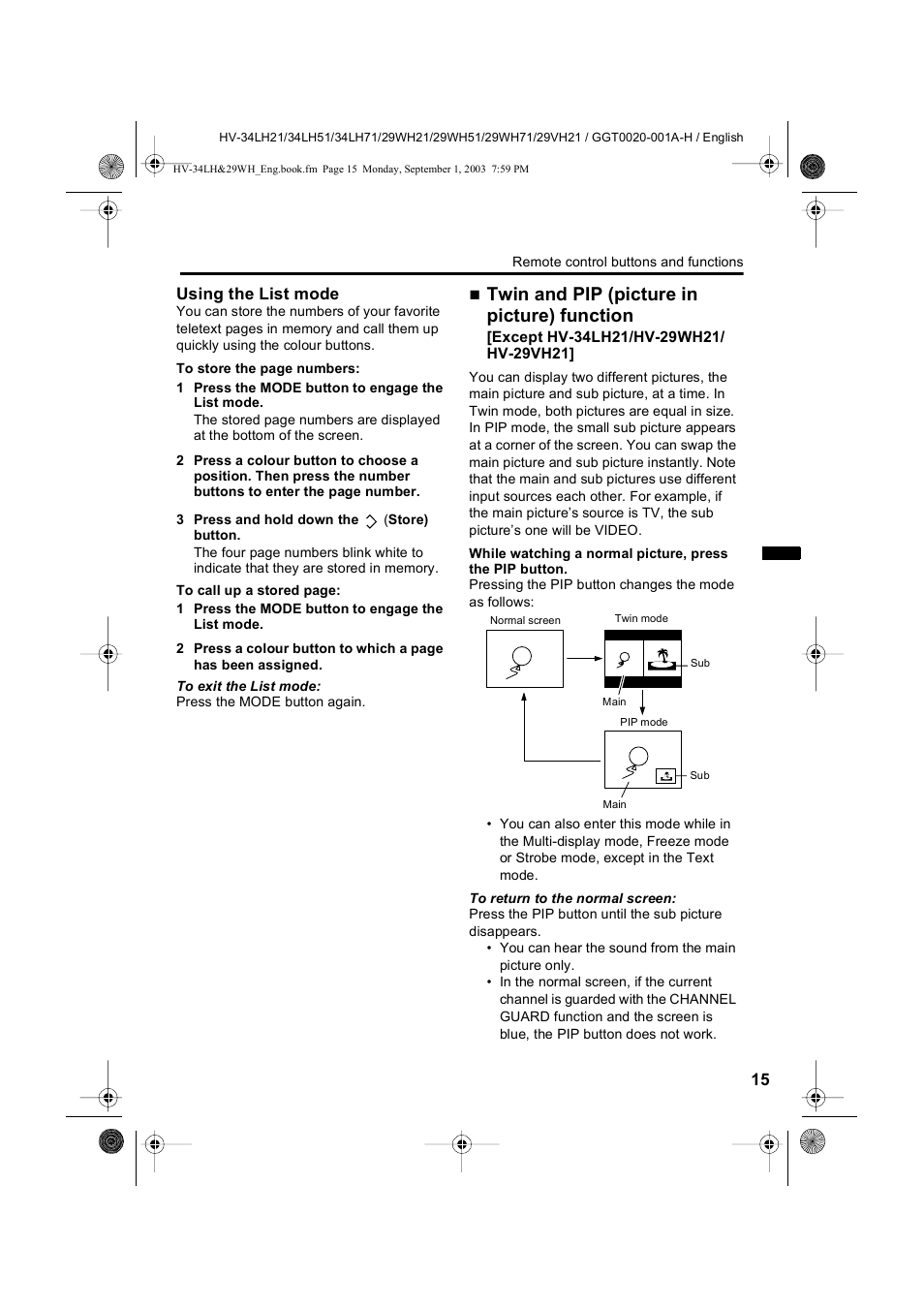 Twin and pip (picture in picture) function | JVC 0803-CR-JMT User Manual | Page 15 / 40