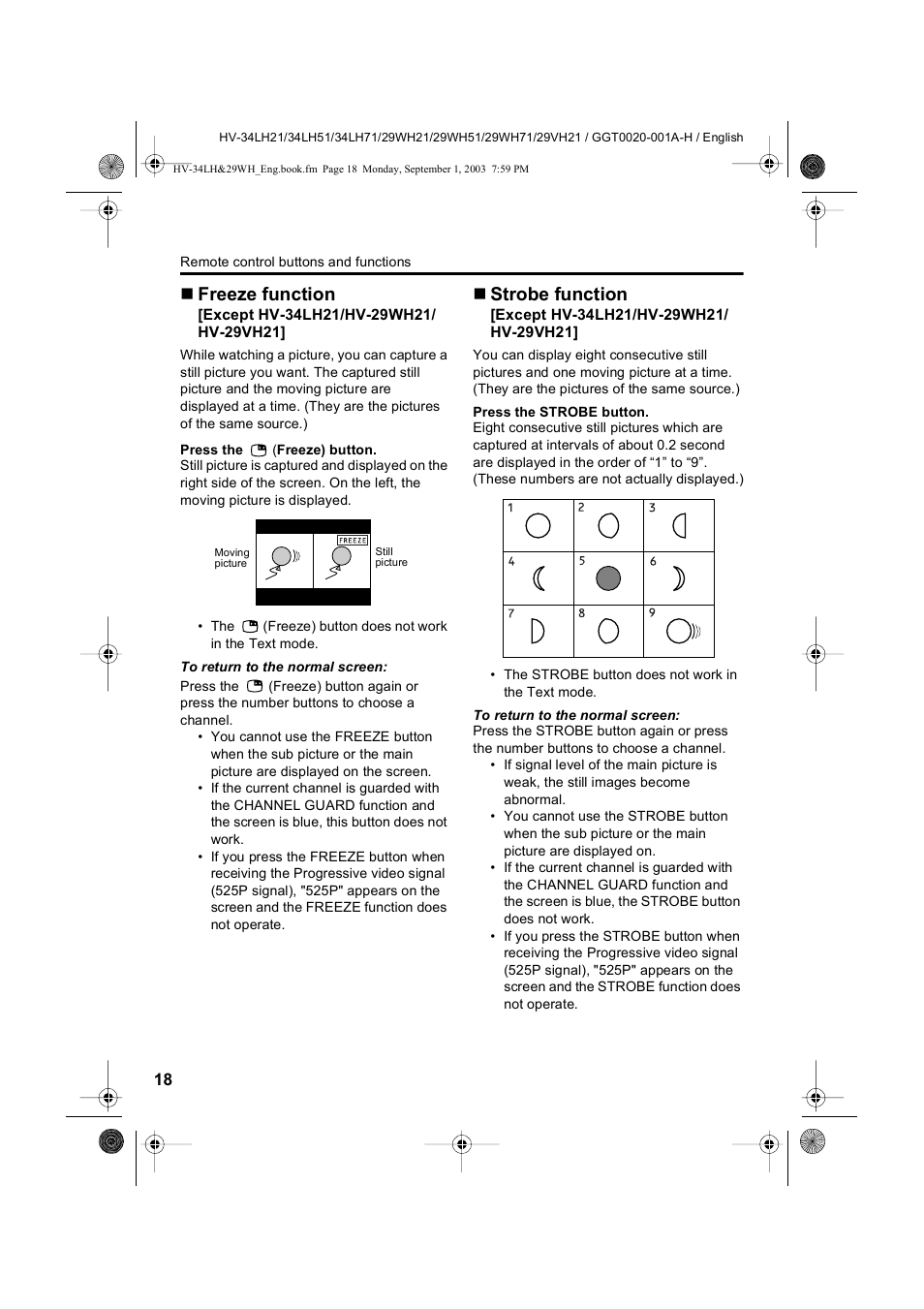 Freeze function, Strobe function | JVC 0803-CR-JMT User Manual | Page 18 / 40
