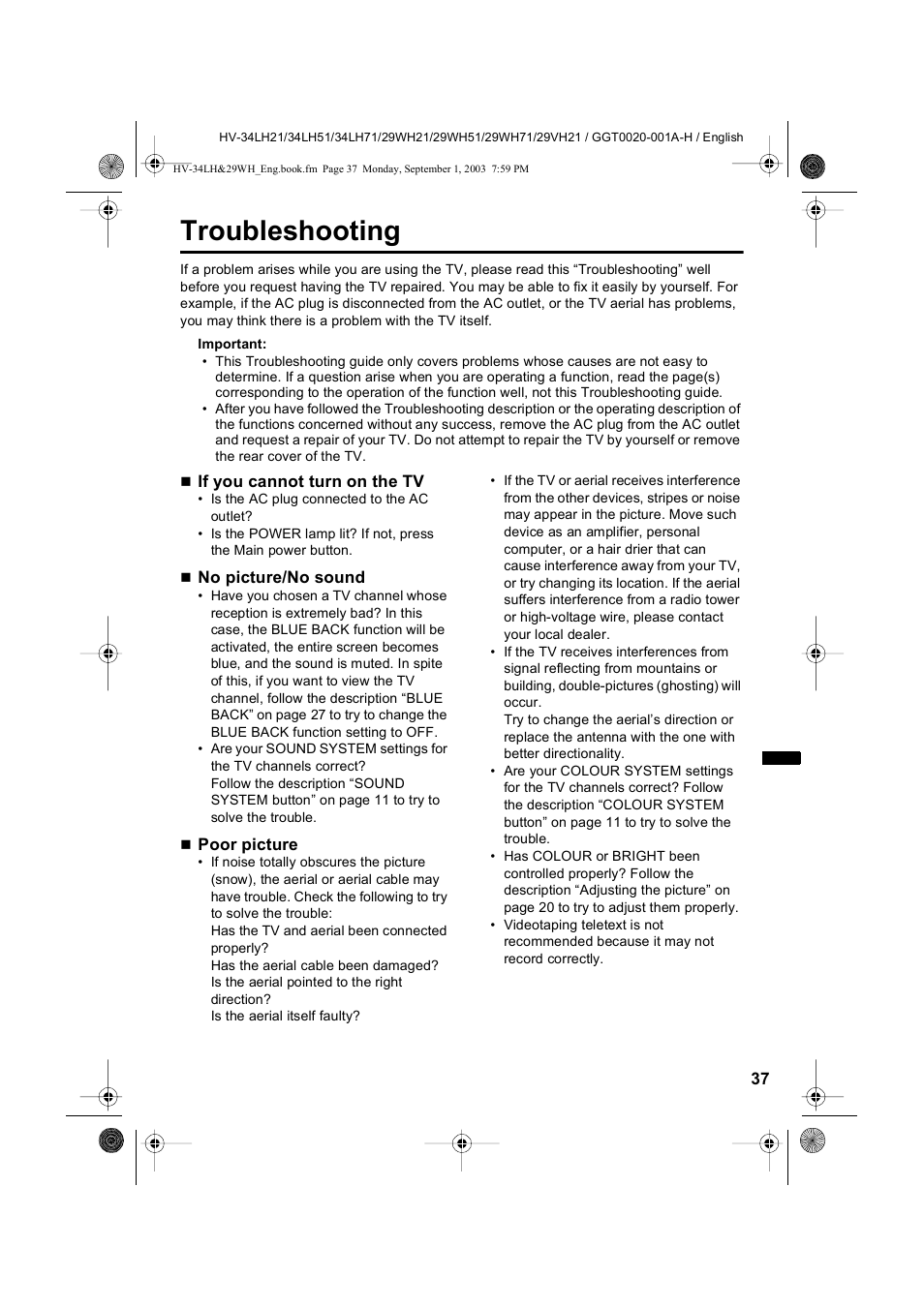 Troubleshooting | JVC 0803-CR-JMT User Manual | Page 37 / 40