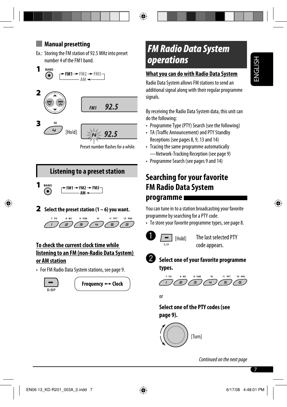 Fm radio data system operations, Listening to a preset station | JVC GET0582-001A User Manual | Page 11 / 60