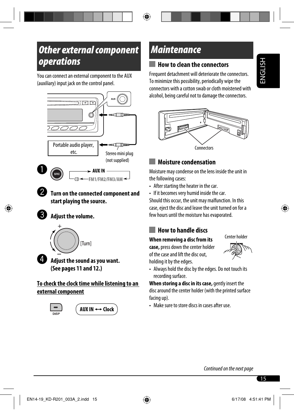 Other external component operations, Maintenance | JVC GET0582-001A User Manual | Page 19 / 60