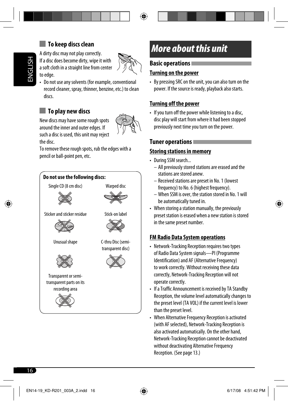 More about this unit, English to keep discs clean, Basic operations | Tuner operations | JVC GET0582-001A User Manual | Page 20 / 60