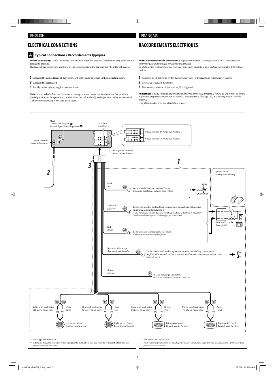 Electrical connections, Electrical connections raccordements electriques, English français | Typical connections / raccordements typiques | JVC GET0582-001A User Manual | Page 27 / 60