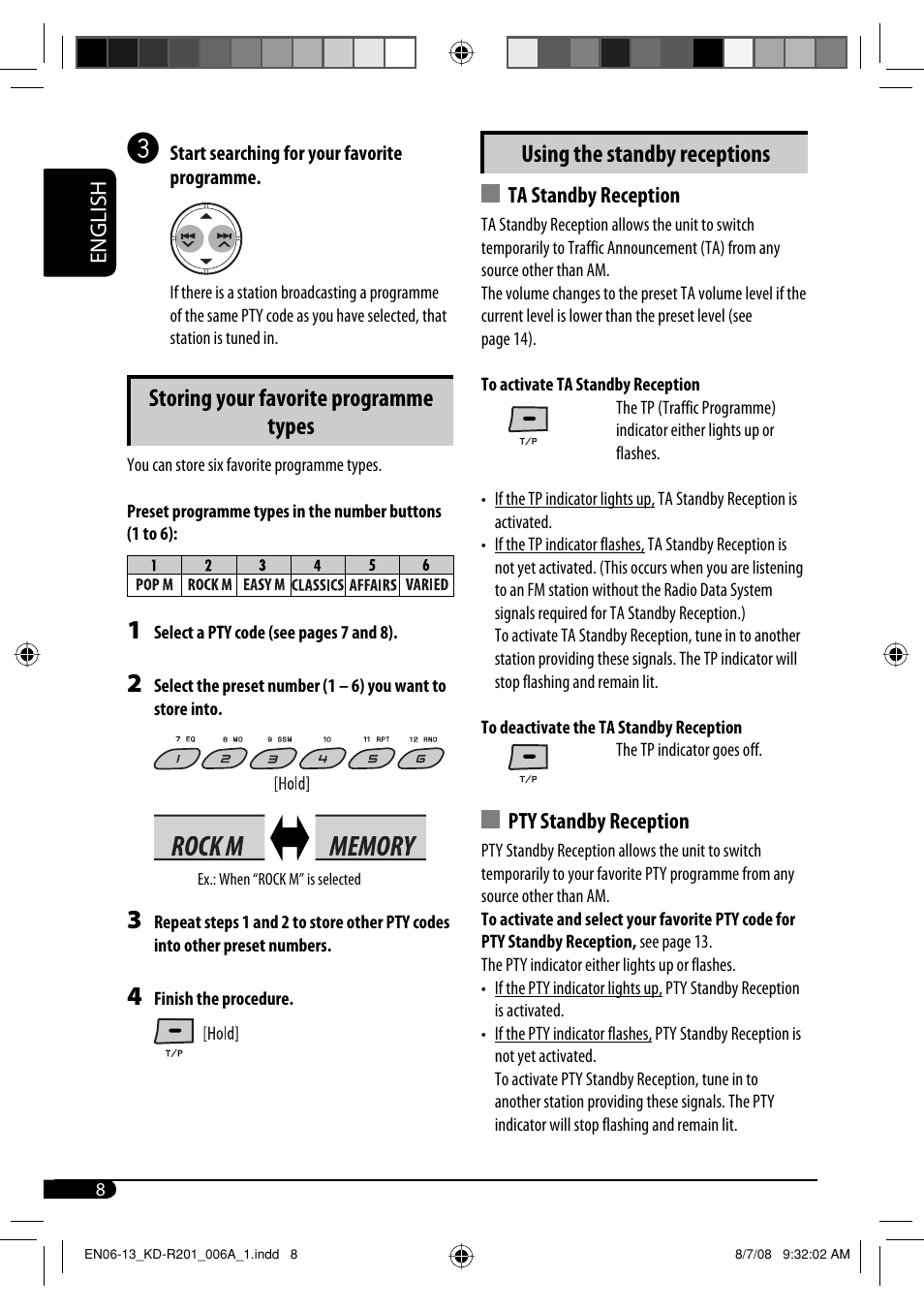 Storing your favorite programme types, Using the standby receptions | JVC GET0582-001A User Manual | Page 36 / 60