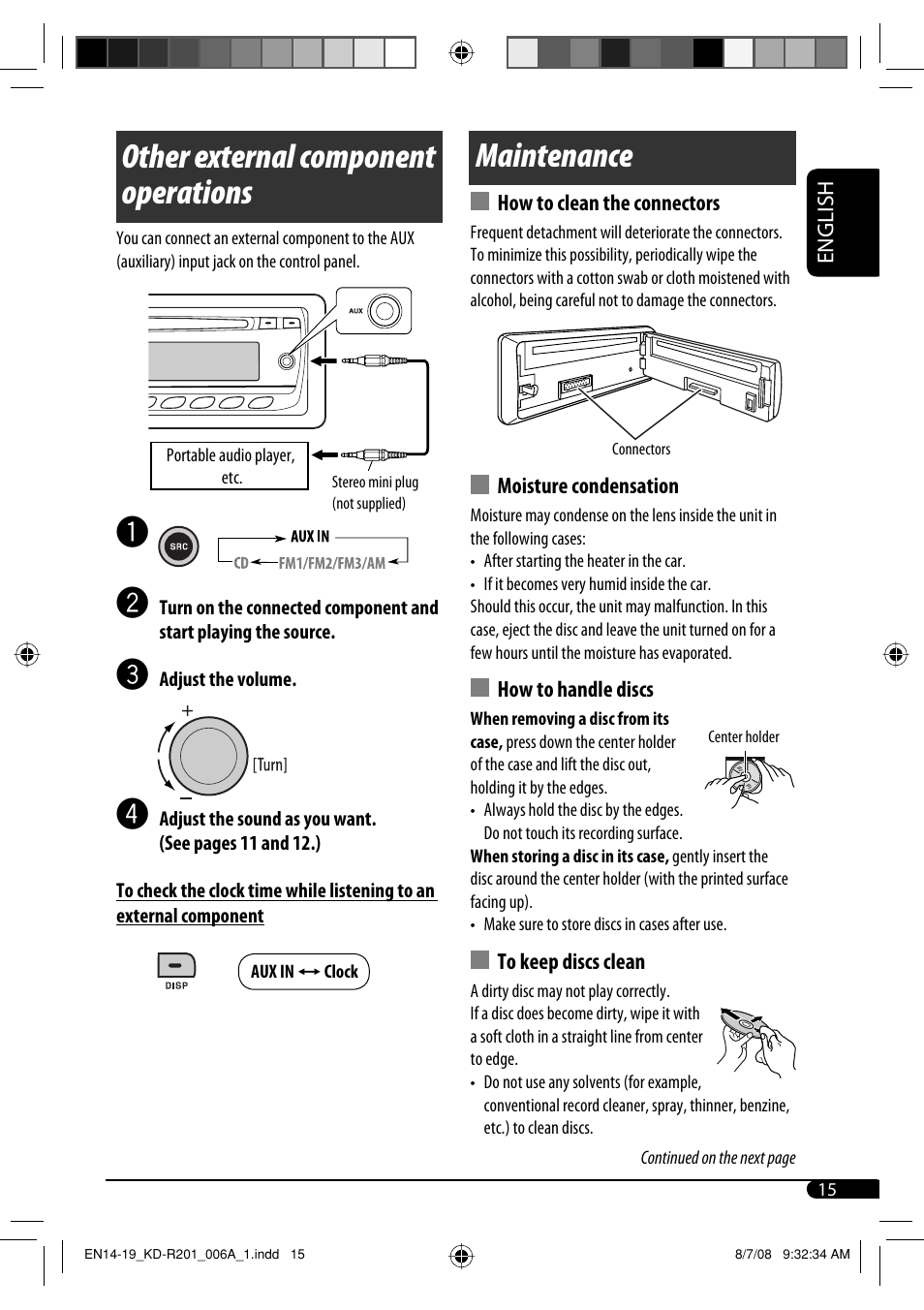 Other external component operations, Maintenance | JVC GET0582-001A User Manual | Page 43 / 60