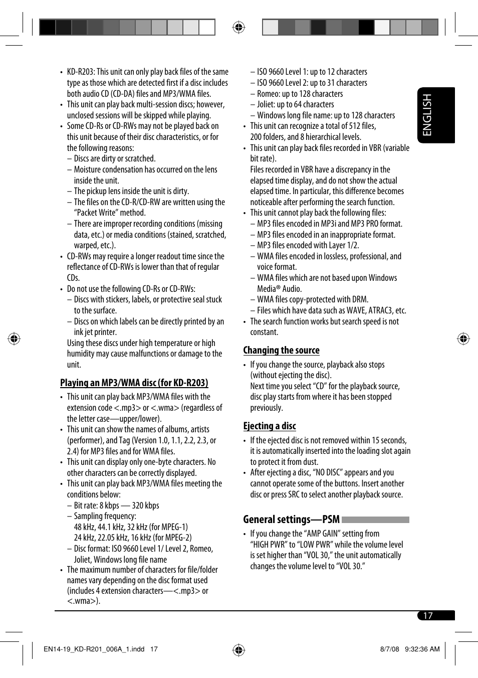 English, General settings—psm | JVC GET0582-001A User Manual | Page 45 / 60
