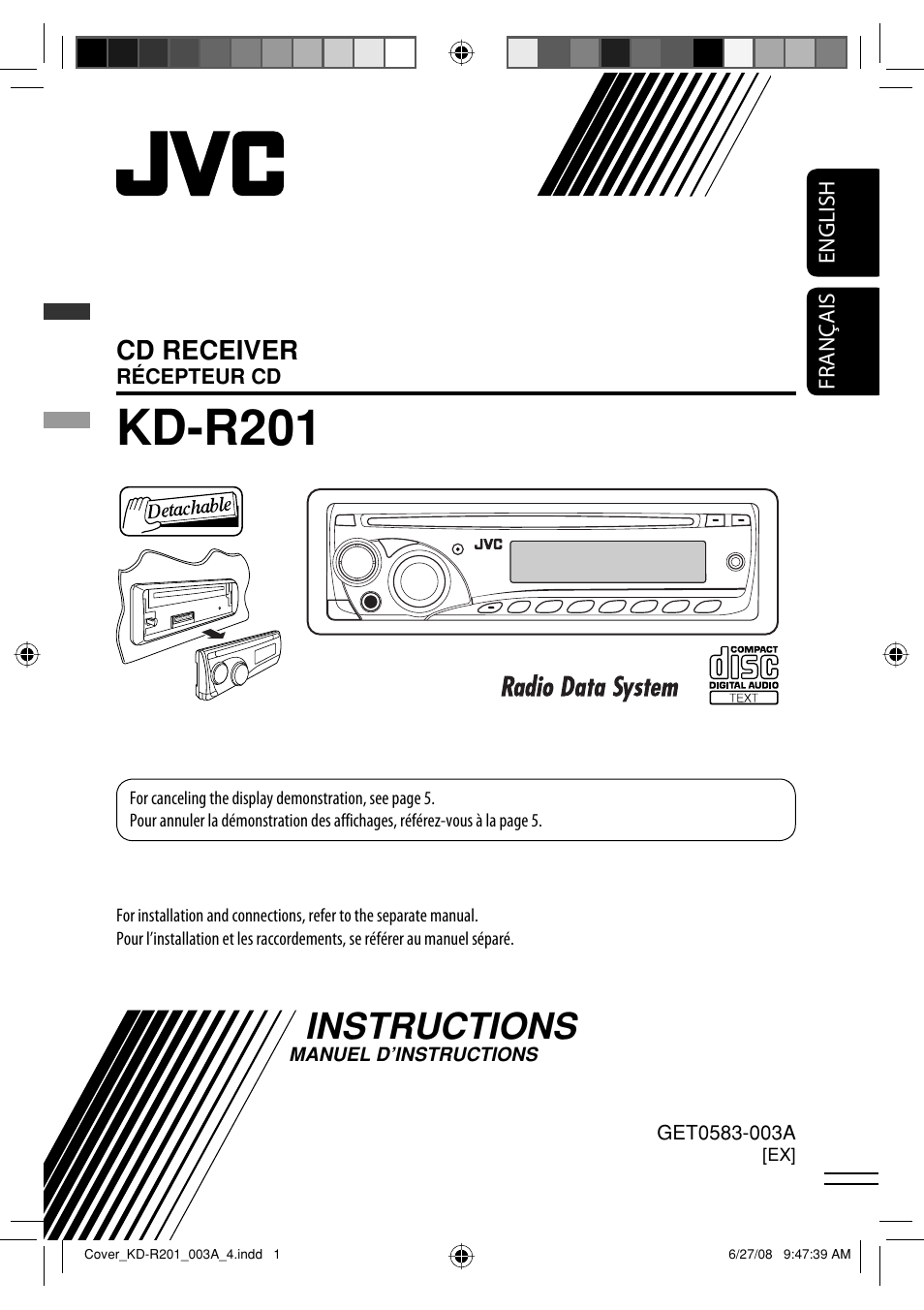 Kd-r201ex, Instructions, Kd-r201 | Cd receiver | JVC GET0582-001A User Manual | Page 5 / 60